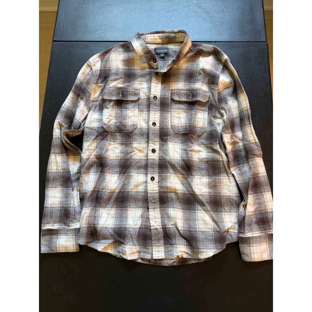 Jeremiah American Legacy Mens Brown Plaid Flannel Button Down Shirt Large L